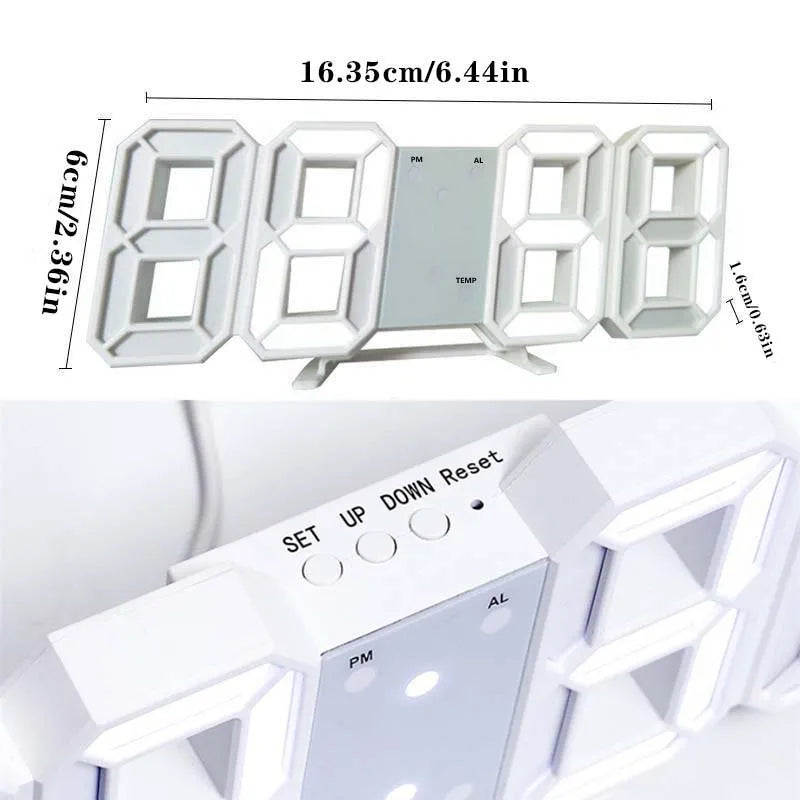 3D LED Digital Clock Luminous Fashion Wall Clock Multifunctional Creative USB Plug In Electronic Clock Home Decoration