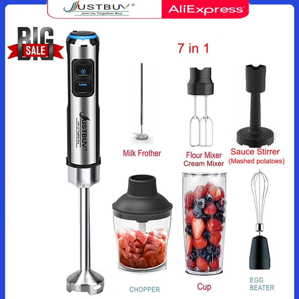 LED Factory Price 1500W 6/4 in 1 Electric Stick Hand Commercial Blender Food Processor Egg Whisk Mixer Juicer Meat Grinder