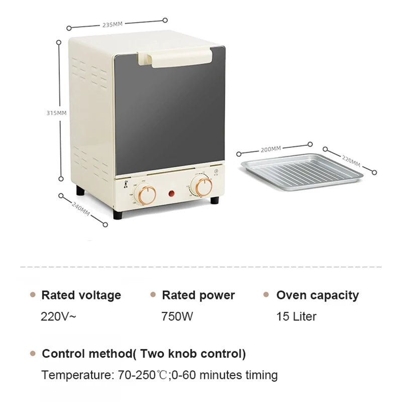 Mini Electric Oven Multifunction Timer Making Biscuits Bread Cake Pizza Cookies Baking Machine Toaster 12 Liter Barbecue Grill